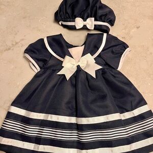 Navy Blue Baby Dress with White Accents